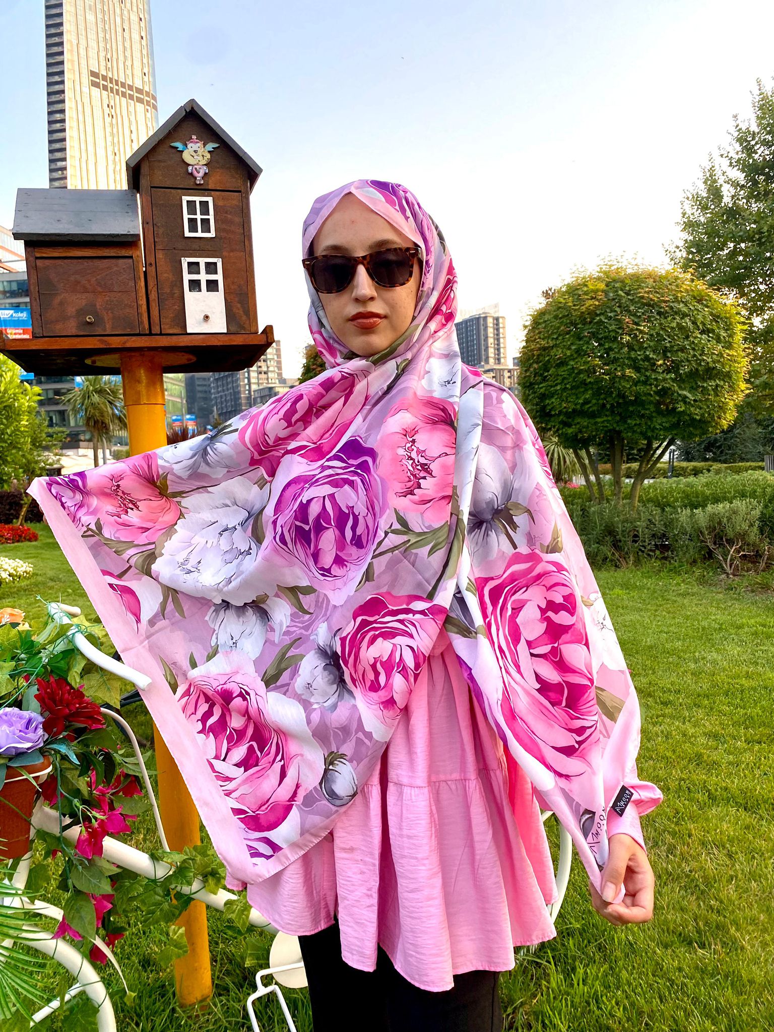 Gül Desen Pamuk Şal Pembe