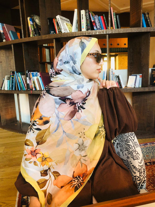 Çicek Desen Pamuk Şal Sarı