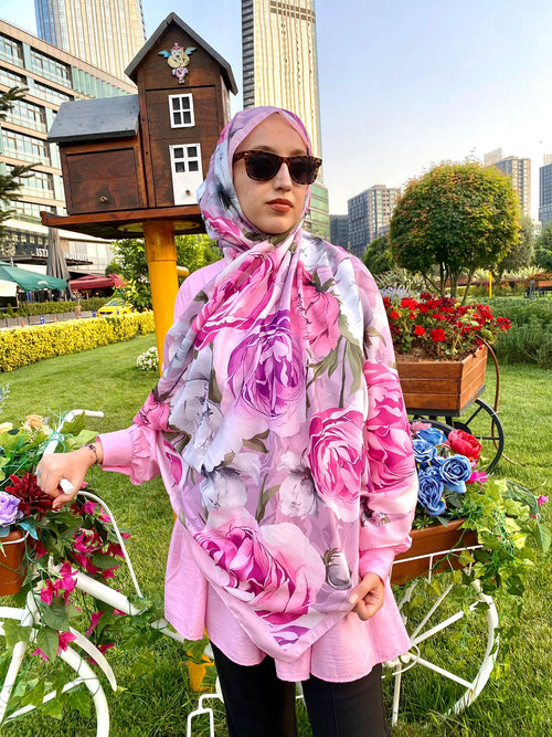 Gül Desen Pamuk Şal Pembe