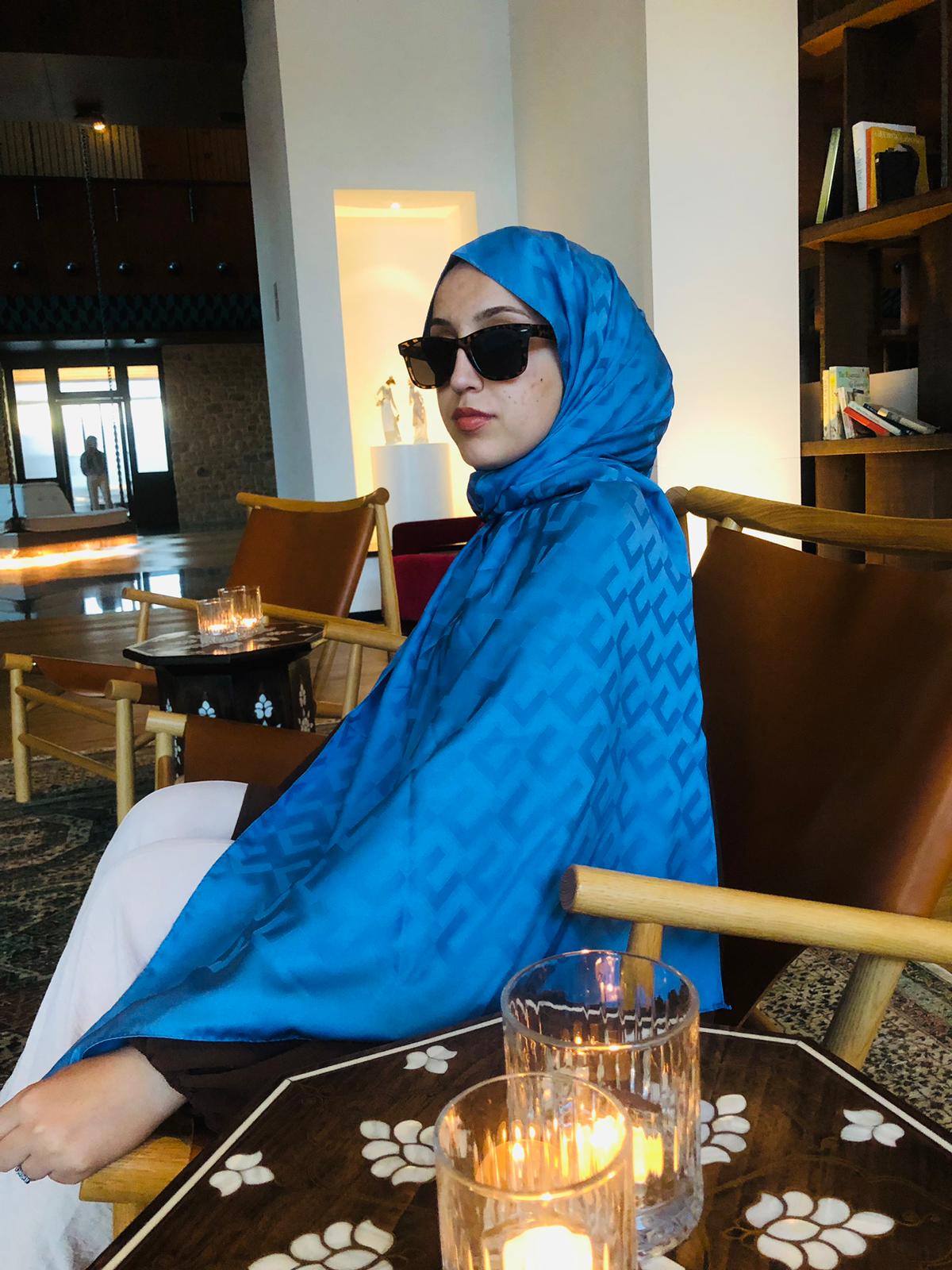 Kazayağı Desen Pamuk Şal Mavi