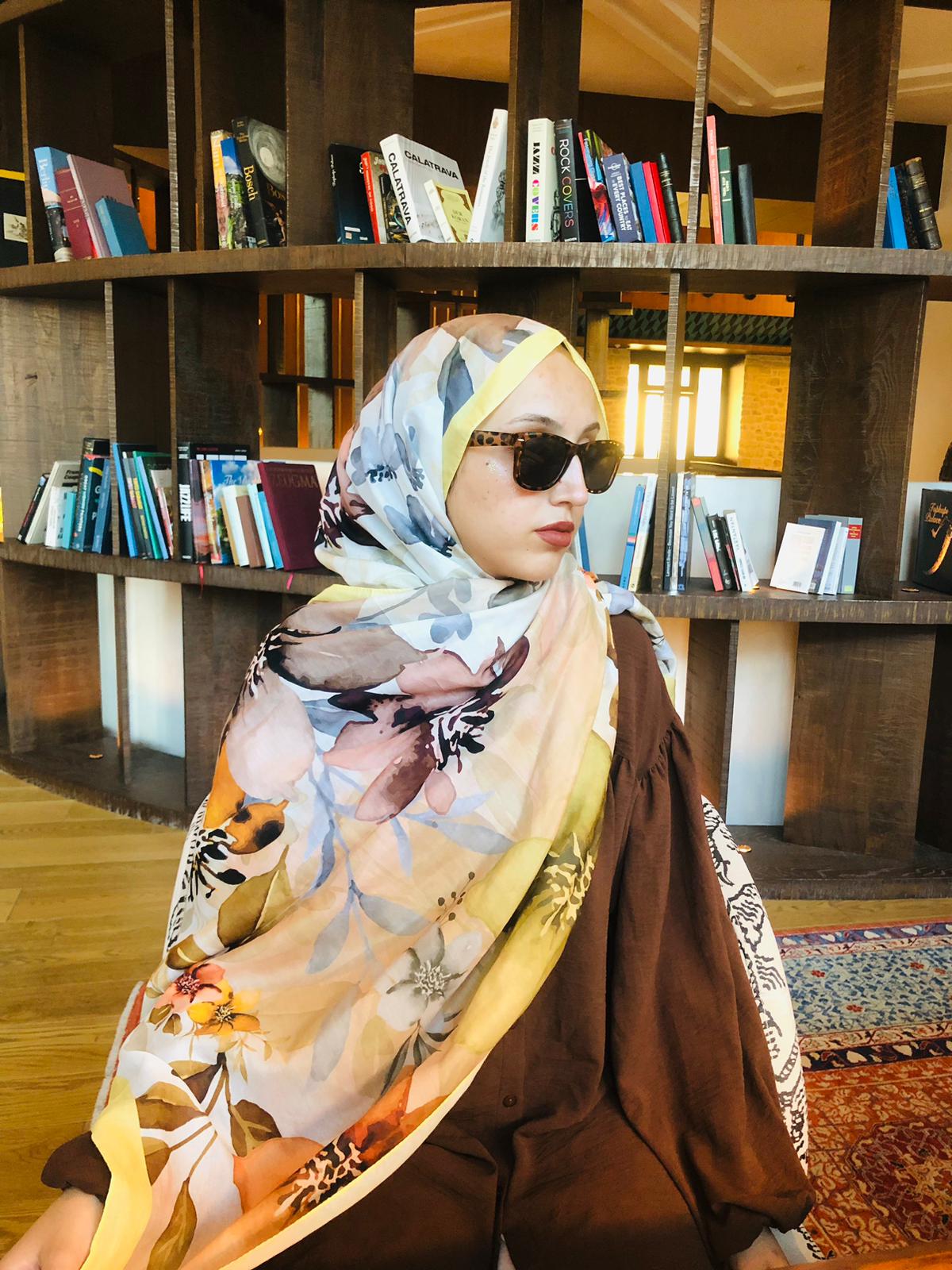 Çicek Desen Pamuk Şal Sarı