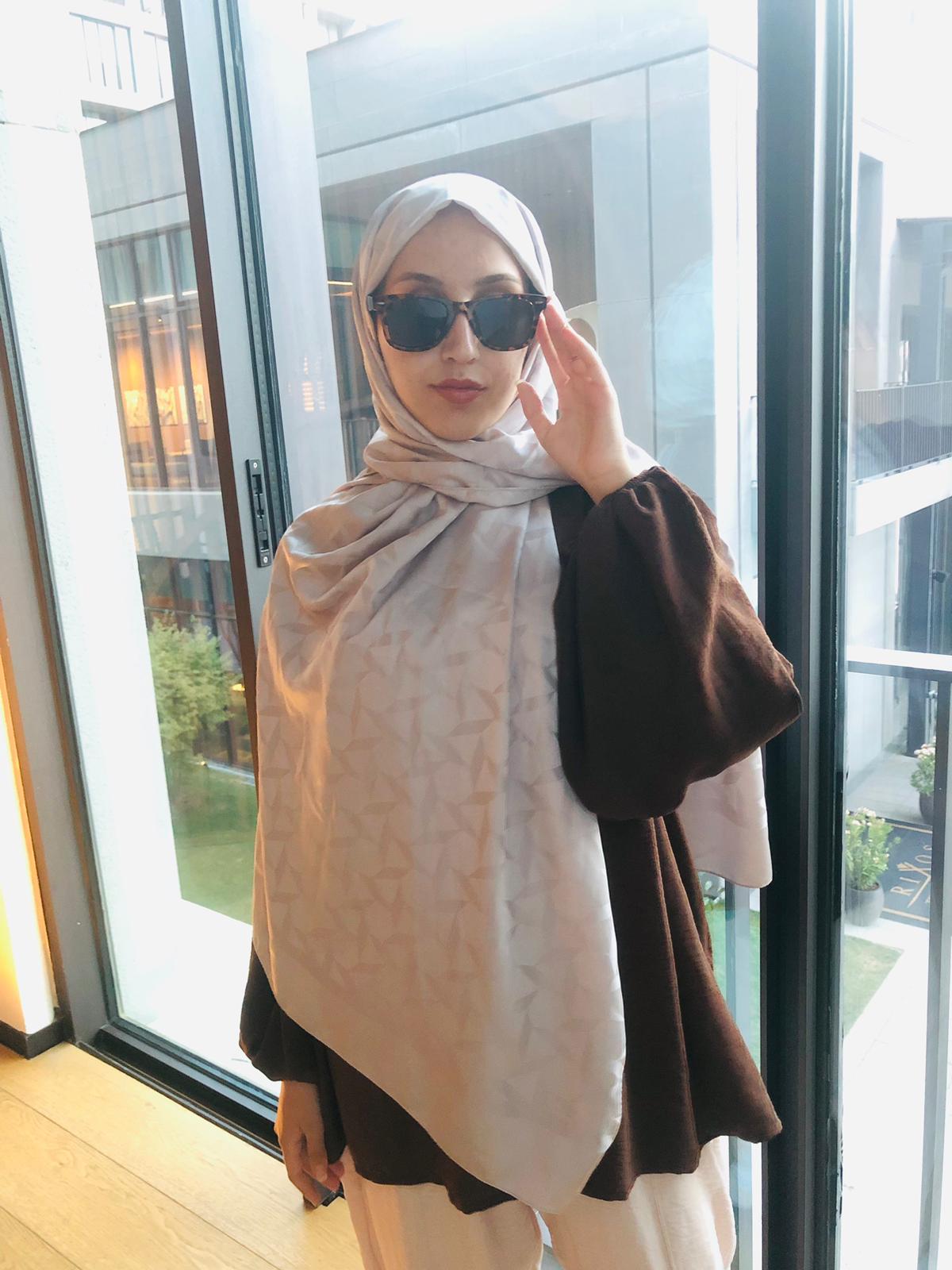 Kazayağı Desen Pamuk Şal Bej
